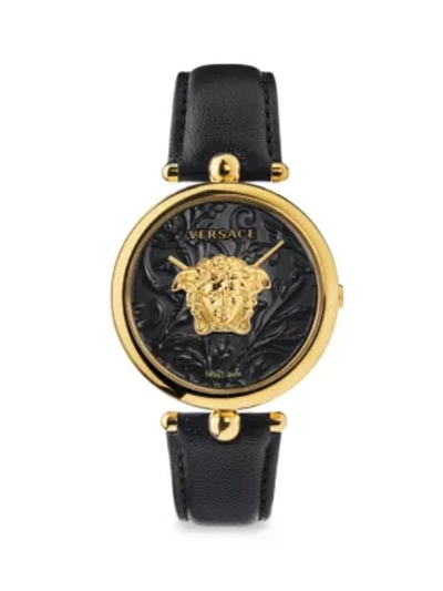 Shop Versace Palazzo Empire Ip Black & Goldtone Leather Strap Watch