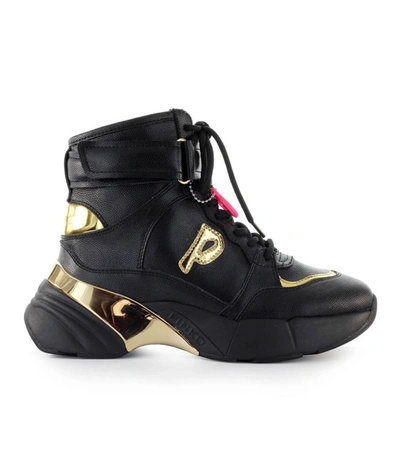 Shop Pinko Lugano 1 Black Gold Leather High Sneaker