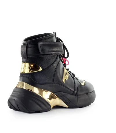 Shop Pinko Lugano 1 Black Gold Leather High Sneaker
