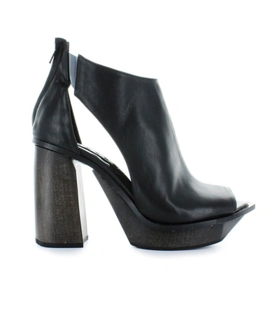 Shop Malloni Black Leather Open Toe Bootie