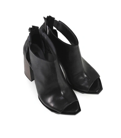 Shop Malloni Black Leather Open Toe Bootie