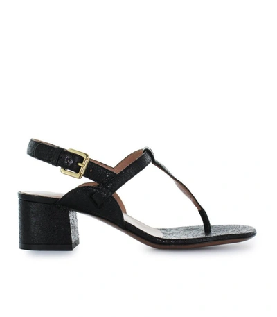 Shop L'autre Chose Black Cracklé Thong Sandal