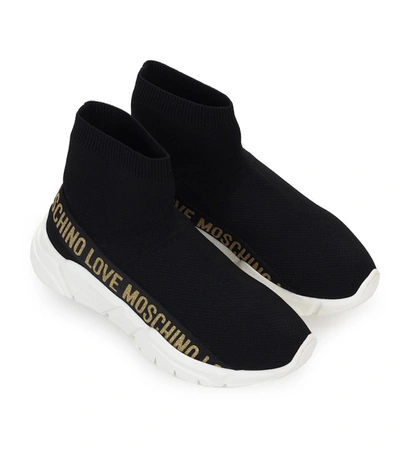 Shop Love Moschino Schwarz Socken-sneaker In Black