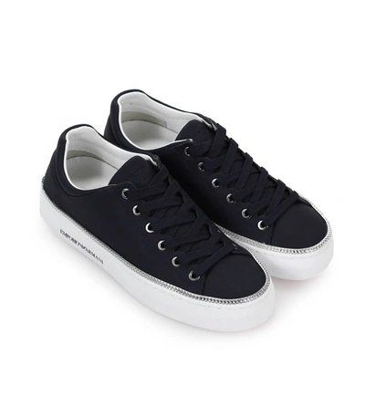 Shop Emporio Armani Navy Blue Leather Sneaker