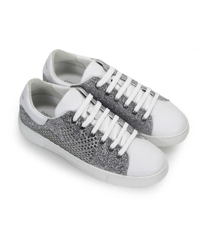 Shop Emporio Armani Glitter Studs Silver Sneaker