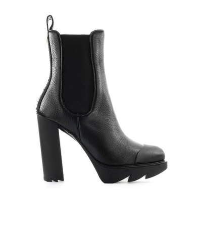 Shop Love Moschino Black Leather Heeled Ankle Boot