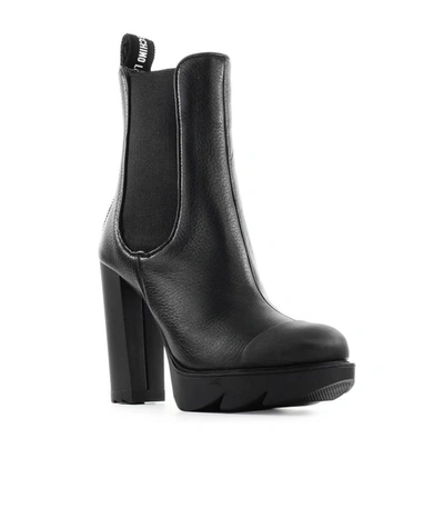 Shop Love Moschino Black Leather Heeled Ankle Boot