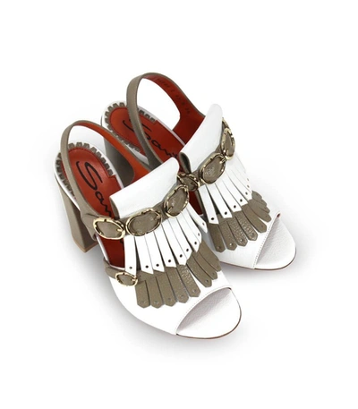 Shop Santoni Bicolored Fringe Heeled Sandal In Beige