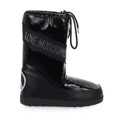 Shop Love Moschino Black Patent Leather Ski Boot