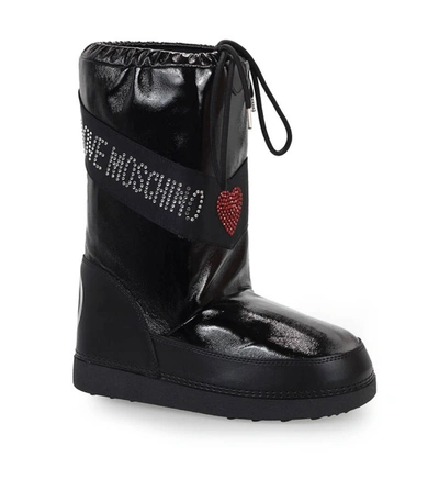 Shop Love Moschino Black Patent Leather Ski Boot