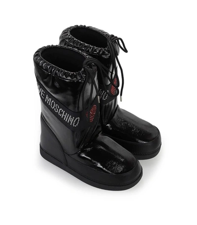 Shop Love Moschino Black Patent Leather Ski Boot