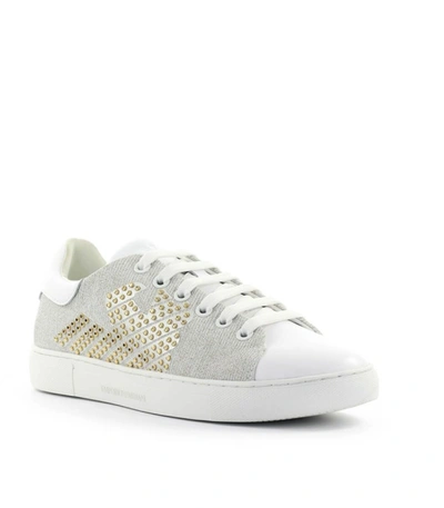 Shop Emporio Armani White Leather Gold Studs Sneaker