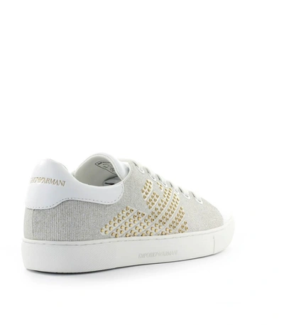 Shop Emporio Armani White Leather Gold Studs Sneaker