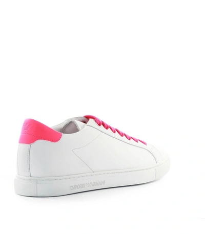 Shop Emporio Armani White Neon Pink Nappa Leather Sneaker