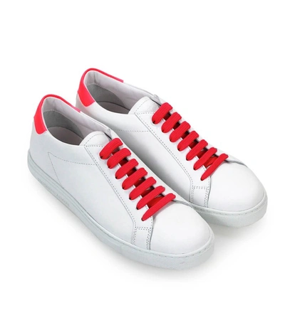 Shop Emporio Armani White Neon Pink Nappa Leather Sneaker