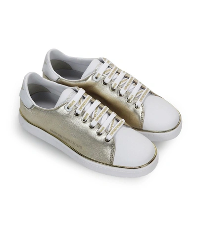 Shop Emporio Armani Gold Nappa Leather Sneaker