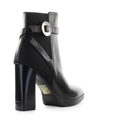 Shop Emporio Armani Black Leather Heeled Ankle Boot