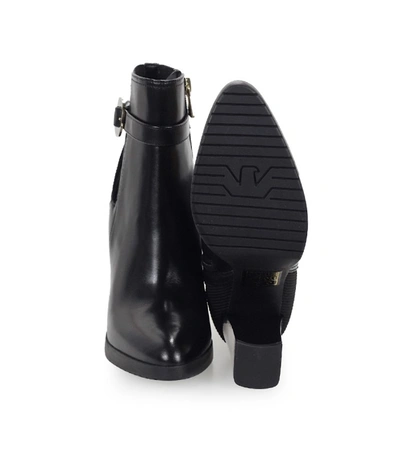 Shop Emporio Armani Black Leather Heeled Ankle Boot