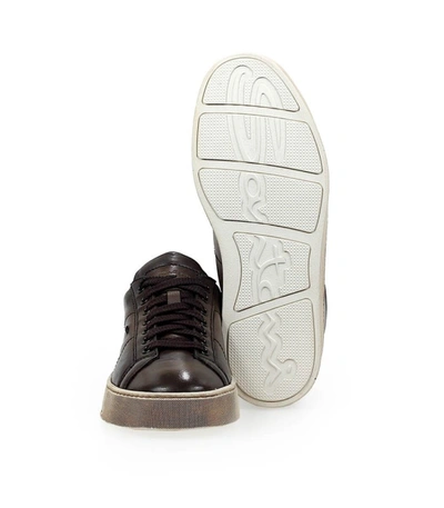 Shop Santoni Dark Brown Leather Sneaker