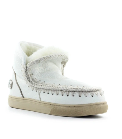 Shop Mou Eskimo White Leather Rhinestones Logo Sneaker