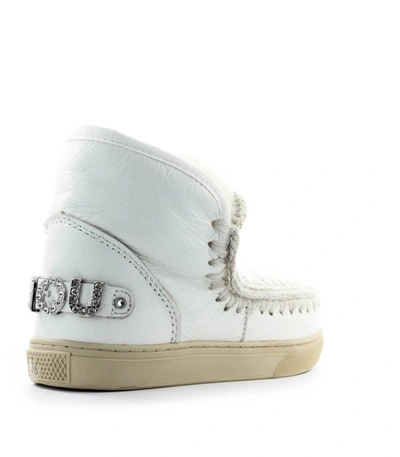 Shop Mou Eskimo White Leather Rhinestones Logo Sneaker