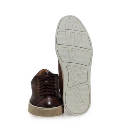 Shop Santoni Brown Leather Sneaker