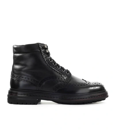 Shop Santoni Black Leather Brogue Chelsea Boot