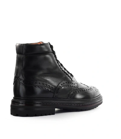Shop Santoni Black Leather Brogue Chelsea Boot