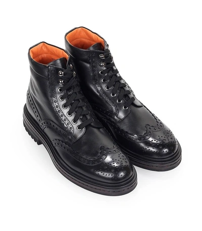 Shop Santoni Black Leather Brogue Chelsea Boot