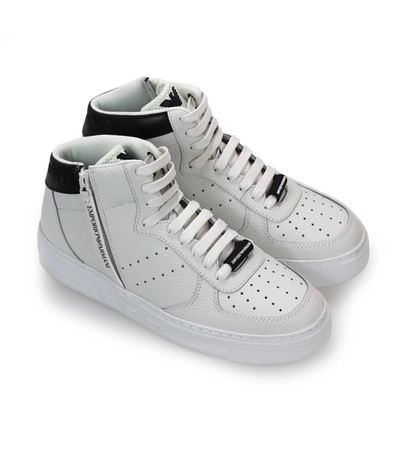 Shop Emporio Armani White Black High Sneaker