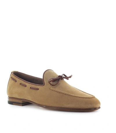 Shop Santoni Beige Suede Moccasin