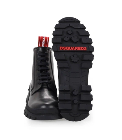 Shop Dsquared2 Tank Tape Black Leather Combat Boot