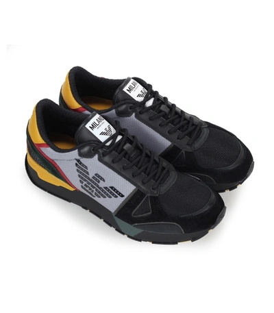Shop Emporio Armani Black Ocher Sneaker In Multicolor