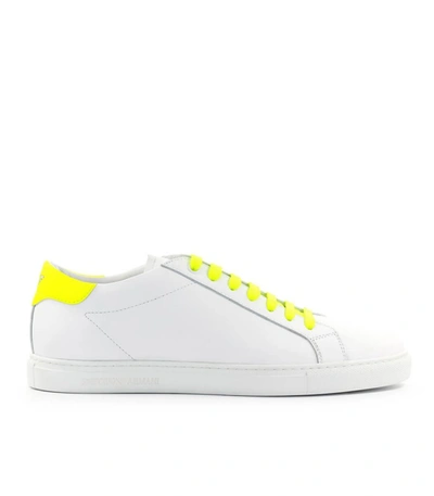 Shop Emporio Armani White Neon Yellow Nappa Leather Sneaker