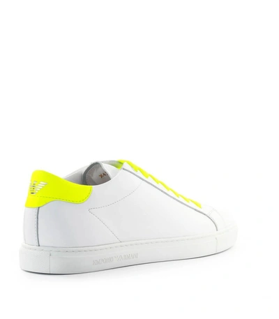 Shop Emporio Armani White Neon Yellow Nappa Leather Sneaker