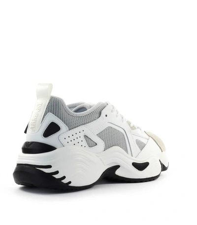 Shop Emporio Armani White Grey Mesh Suede Chunky Sneaker