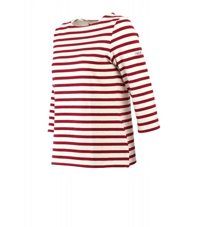 Shop Saint James Huitriere Iii Ecru Red T-shirt With 3/4 Length Sleeves In White