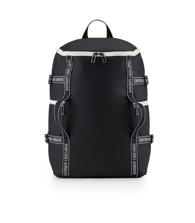 Shop Emporio Armani Navy Blue Backpack With White Logo