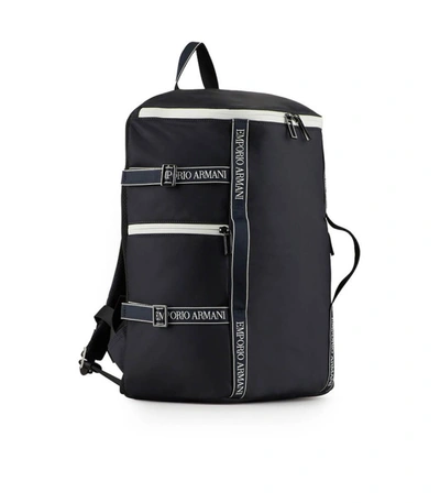 Shop Emporio Armani Navy Blue Backpack With White Logo
