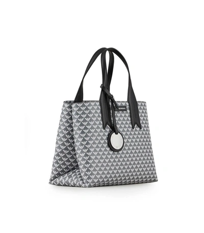 Shop Emporio Armani Anthracite Grey White Monogram Handbag
