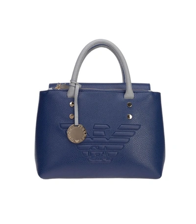 Shop Emporio Armani Blue Grey Handbag With Maxi Logo