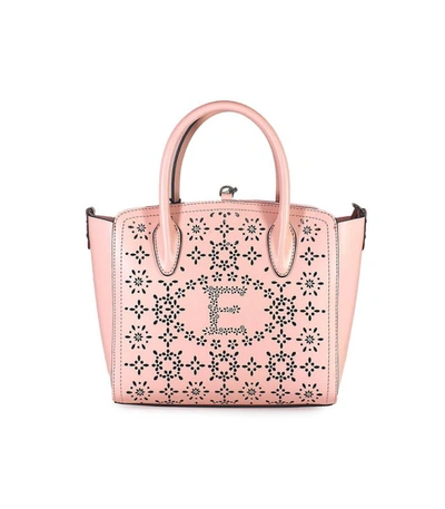 Shop Ermanno Scervino Clio Small Pink Perforated Tote Bag