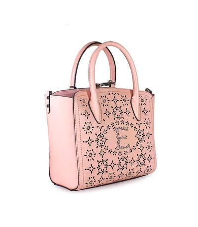 Shop Ermanno Scervino Clio Small Pink Perforated Tote Bag