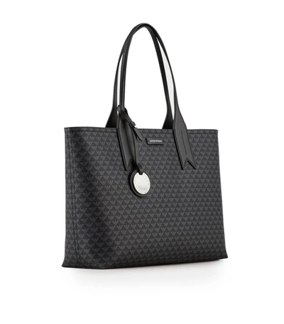 Shop Emporio Armani Black Monogram Shopping Bag