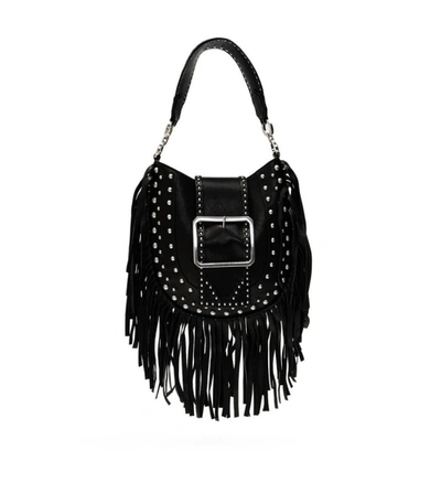 Shop Dsquared2 Black Nappa Leather Shopping Bag With Fringes