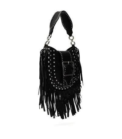Shop Dsquared2 Black Nappa Leather Shopping Bag With Fringes