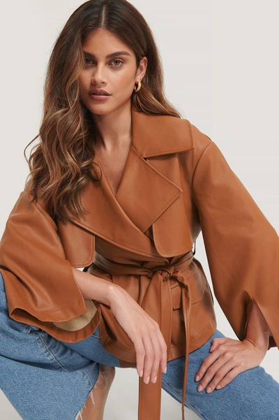 Stéphanie Durant X Na-kd Recycled Pu Belted Detail Jacket Brown In Rust |  ModeSens