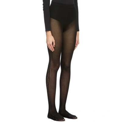 Shop Gucci Black Cable Knit Gg Tights In 1000 Black