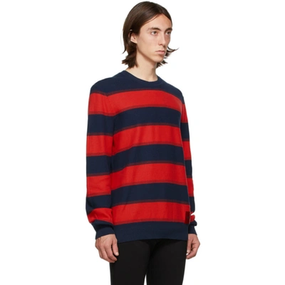 Shop Hugo Navy & Red Striped Sanor Sweater In 410 Navy