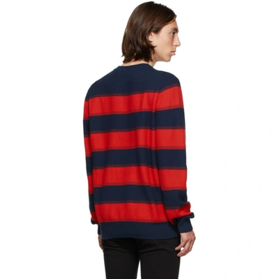 Shop Hugo Navy & Red Striped Sanor Sweater In 410 Navy